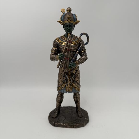 hpl Other - 10 3/8 Egyptian Osiris God of Dead Afterlife Flail & Crook Statue Bronze Finish